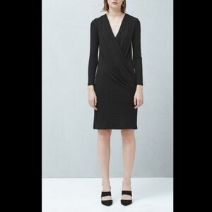 MANGO NWT Navy faux wrap dress long sleeve, midi, bodycon Size 4/6